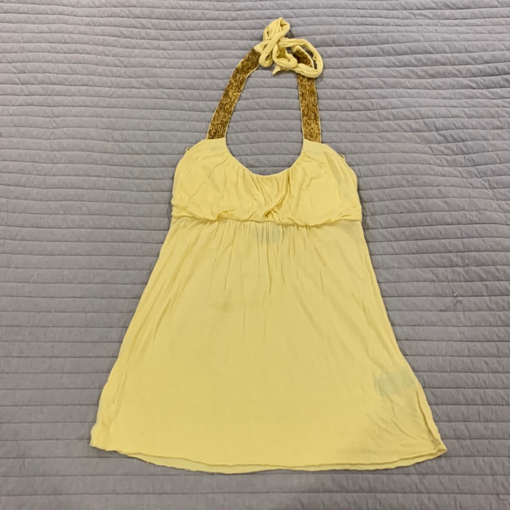 Guess Yellow and Gold Halter Top